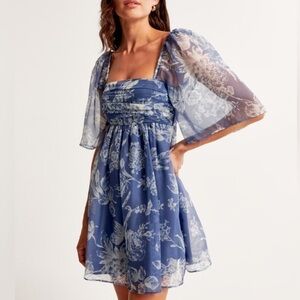 Abercrombie & Fitch Boho Emerson Angel Puffer Sleeve Blue Floral Babydoll Dress